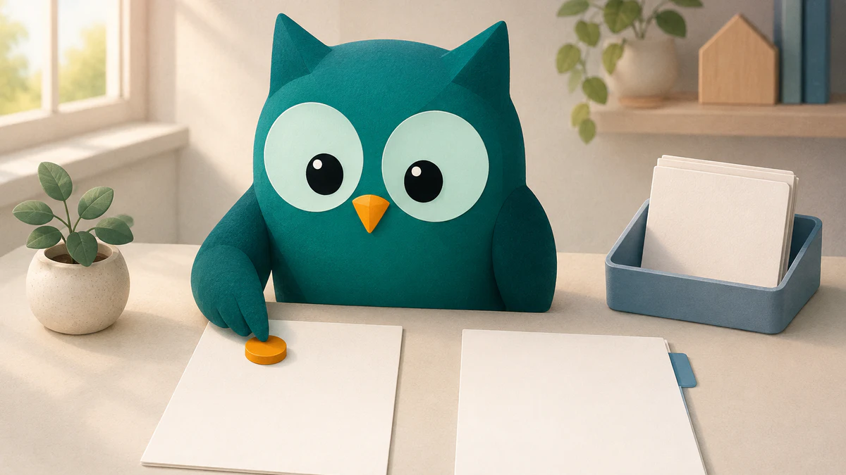 Homeschowl reviewing one work sample, placing a single next-step marker, and keeping an improved attempt nearby.