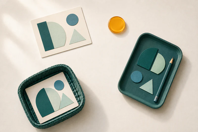 An original work card, feedback token, revision tray, and finished-work basket form one continuous loop.