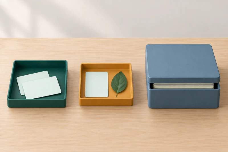 Two small open trays for core and optional activities beside a larger box of work put away for later.
