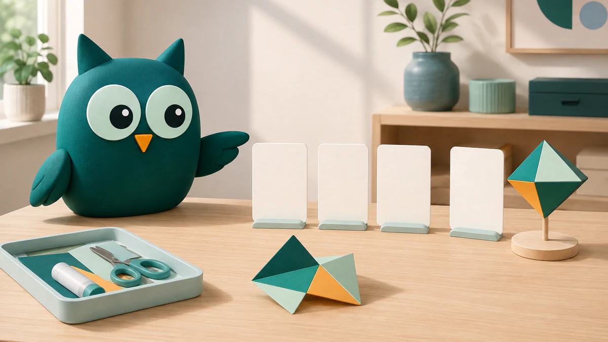 Homeschowl guiding a manageable project from blank stage cards and prepared materials to a simple finished model.