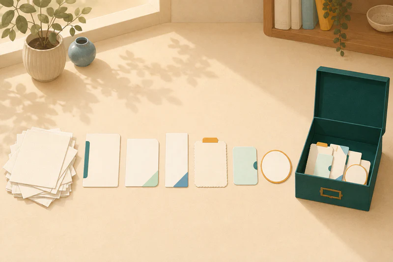A temporary paper pile narrows into six representative pieces and a compact archive box with room remaining.