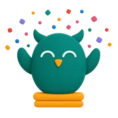 The Homeschowl owl celebrating with confetti.