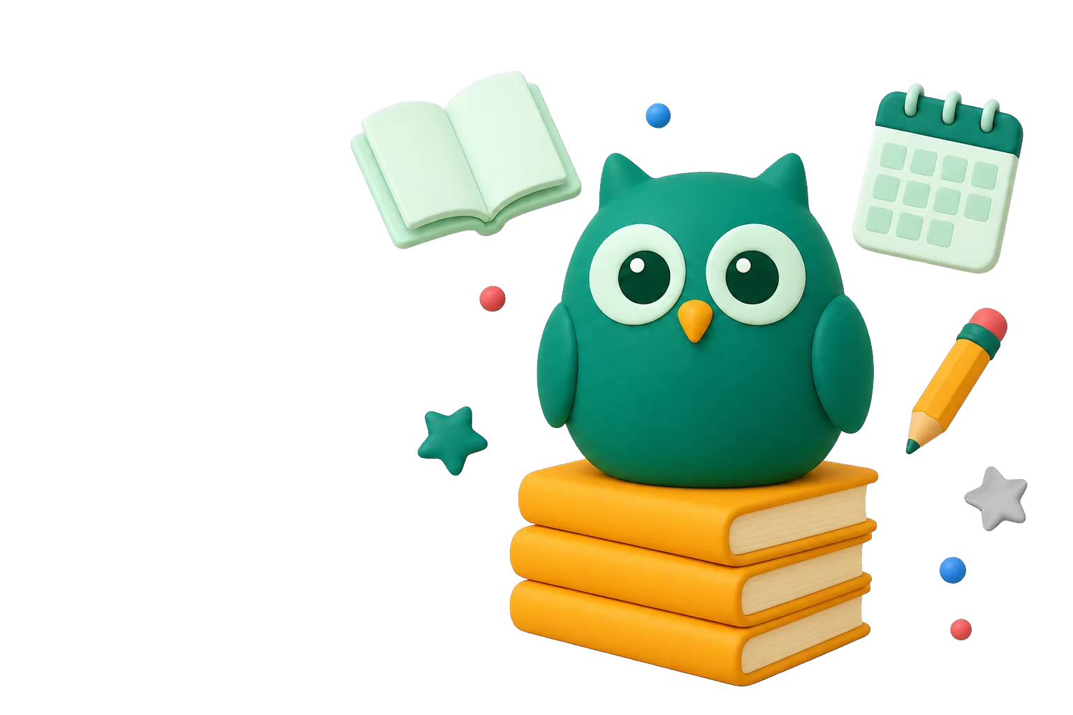 The Homeschowl owl mascot planning a homeschool week surrounded by books, a calendar and a pencil.