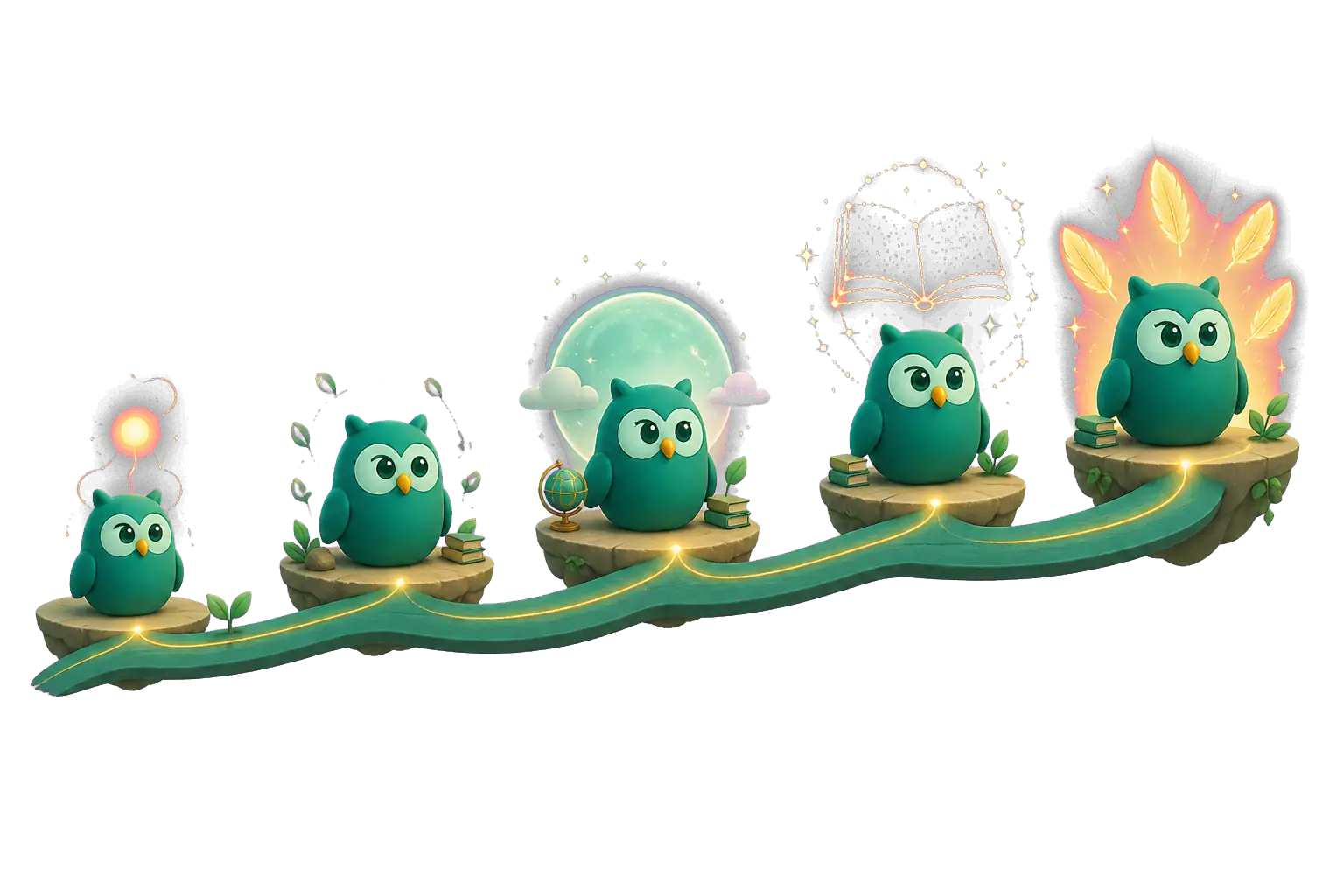 Five stages of Homeschowl growing in confidence along a continuous path of personal progress.
